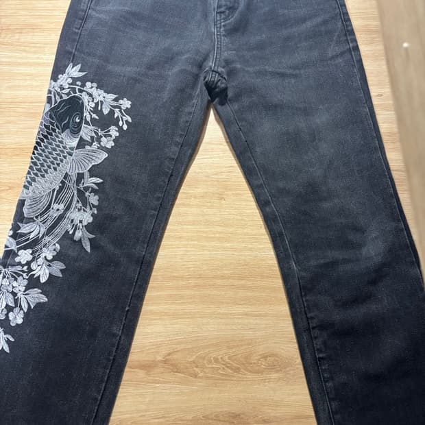 Japanese 잉어 자수 데님