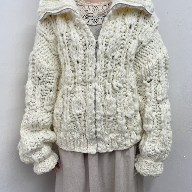 헤비 루즈 니트 집업