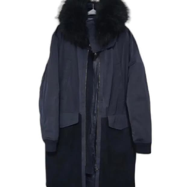 엠비오 천연너구리털 오리솜털 다크네이비 모 롱코트105-180
