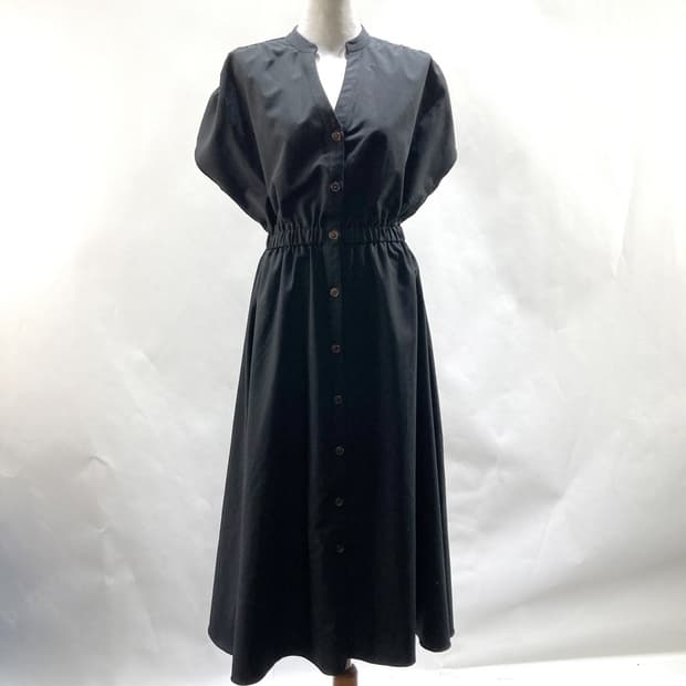 pearl 민소매 단추 허리밴딩 롱원피스 블랙 F 