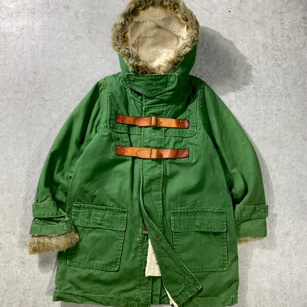 [M] RNA inc 일본 빈티지 레더 벨티드 퍼 후드 자켓