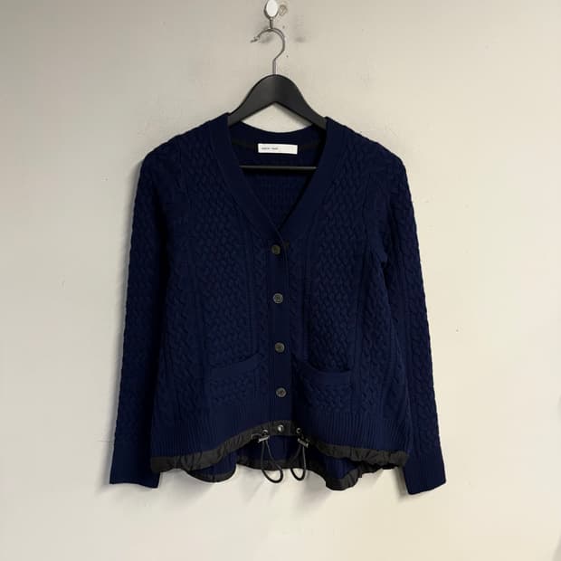 SACAI LUCK cable knit cardigan navy 