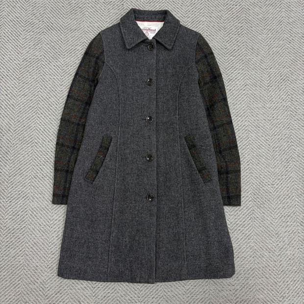 해리스트위드 모직 체크 배색코트 v2074