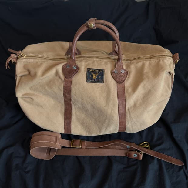 rrl 레더트림 캔버스 더플 백