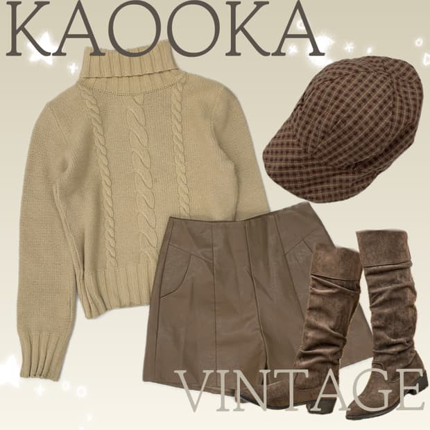 🤎라떼갸루 브라운&베이지 코디세트 🤎꽈베기 니트 레더 숏팬츠 탐정