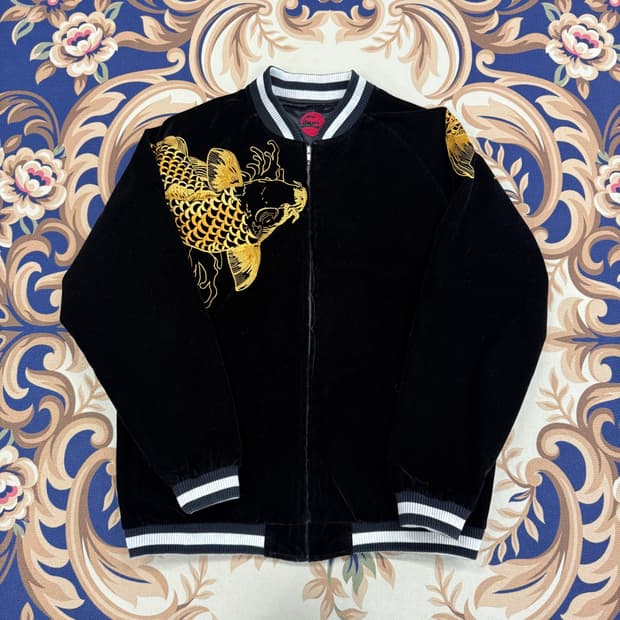 (XL)VTG 잉어 용 자수 리버서블 양면 벨벳 스카잔(블랙)