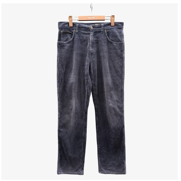 Wrangler 코듀로이 워크팬츠 양각버튼 가죽패치 W스티치 디테일 블루