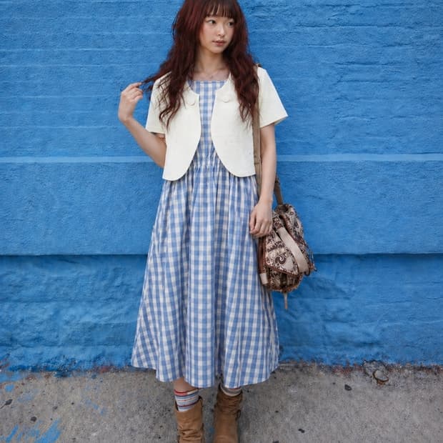 소라 체크 원피스 코디 set