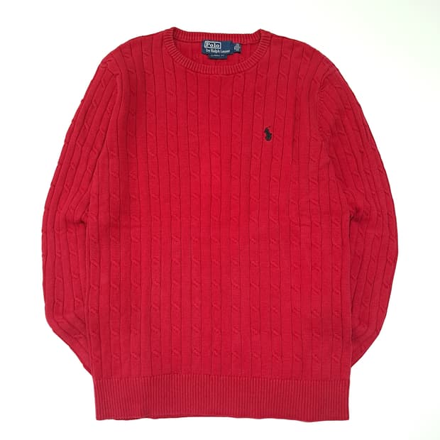 CL574 XL 폴로 00s 코튼 케이블 레드 니트 스웨터