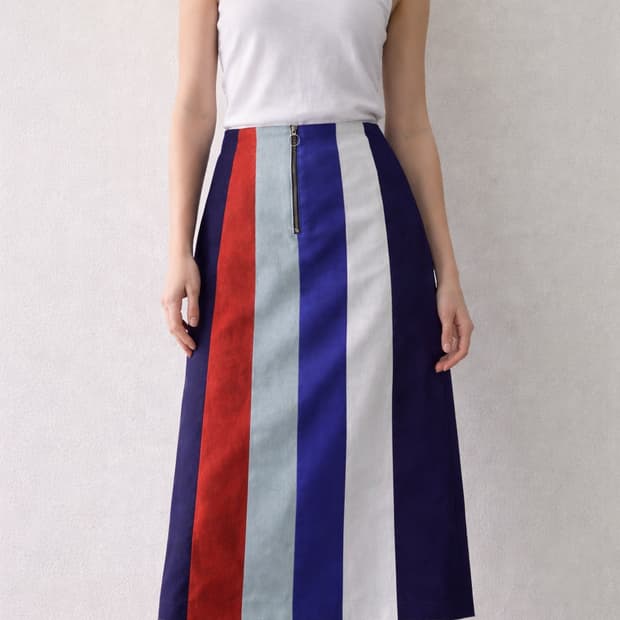 나이스클랍 스웨이드 컬러 블록 H 미디 스커트