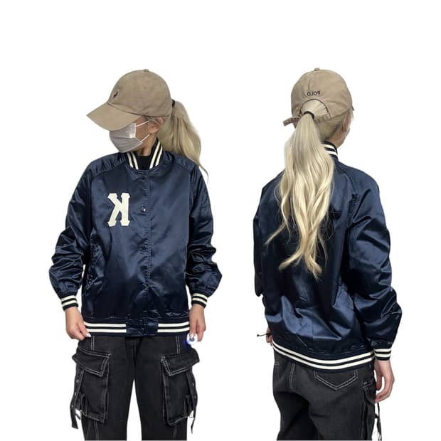 미즈노 네이비 자수 바시티 바람막이 트랙 자켓 