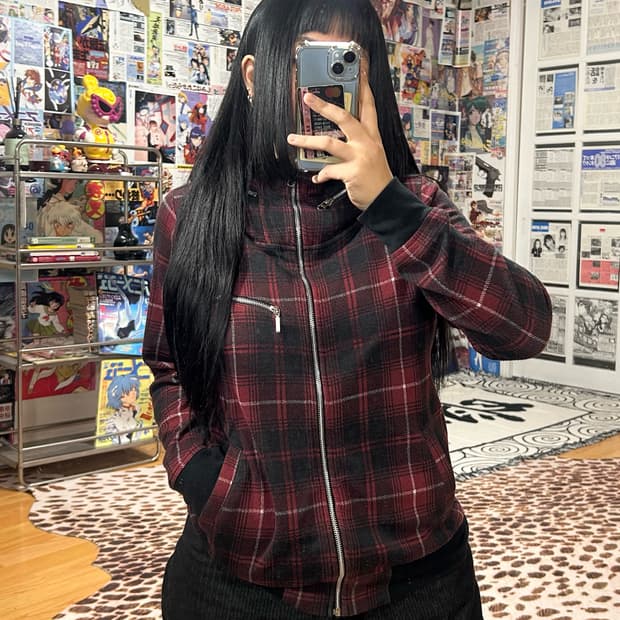 JPN 타탄체크 펑크 후드집업