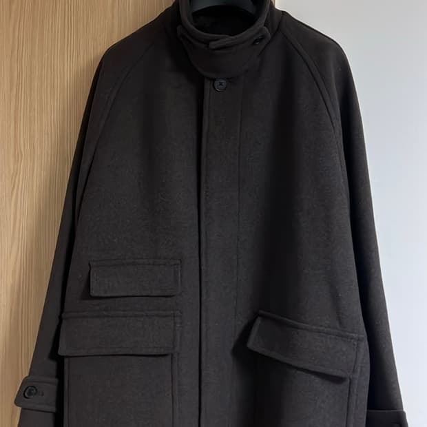 [2XL] 울 블렌드 오버사이즈 하프 발마칸 코트 브라운