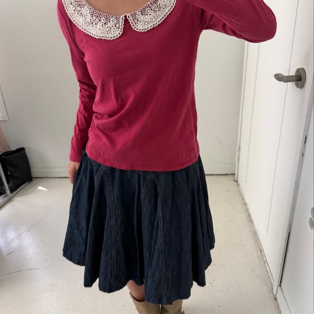 일본빈티지 핑크 크로셰카라 롱슬리브