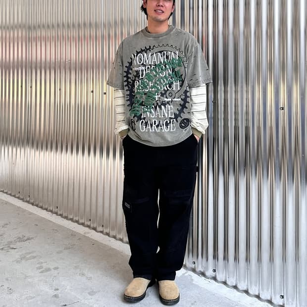 노매뉴얼 인세인개러지 데미지 콜라보 워크 팬츠 블랙