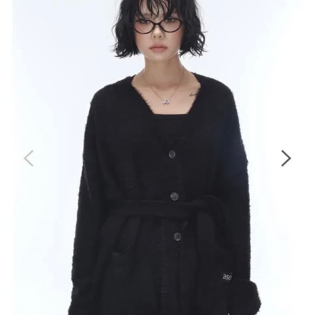 애즈온 루카 타이 가디건 블랙