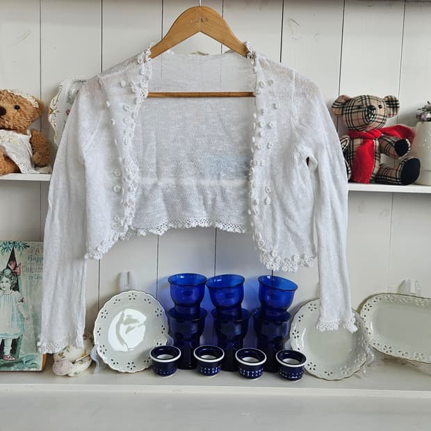 LEST ROSE 플라워 코사지 니트 볼레로 가디건