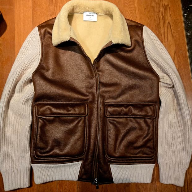 그란싸소 니트 슬리브 가죽 하이브리드 자켓 니트패딩
