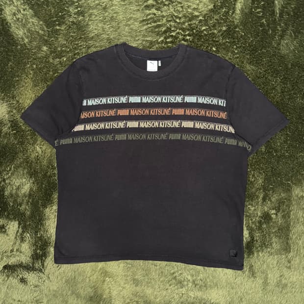 [XL] 푸마 X 메종 키츠네 콜라보 자카드 티셔츠 블랙