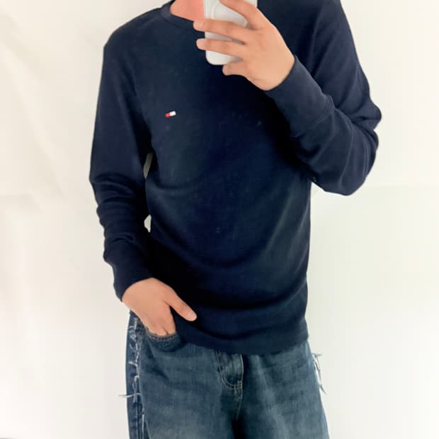타미힐피거 와플 롱 슬리브 티셔츠(네이비) 