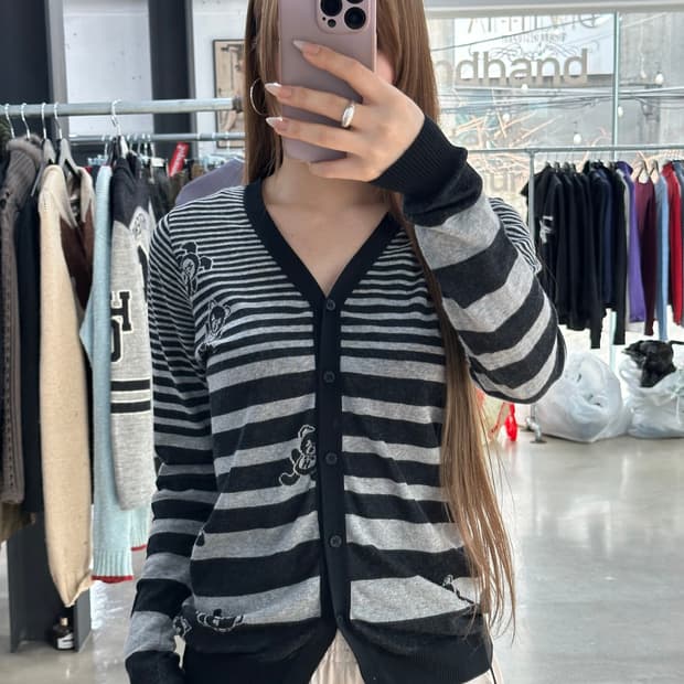 히스테릭글래머 퍽베어 스트라이프 가디건 