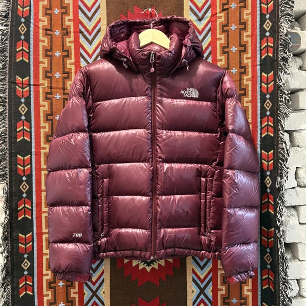 노스페이스700 버건디 구스다운 후드패딩자켓