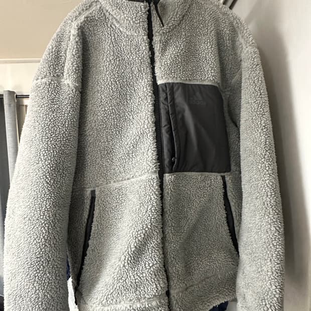 아디다스 리버시블 쉐르파 양면 플리스 자켓 그레이 L