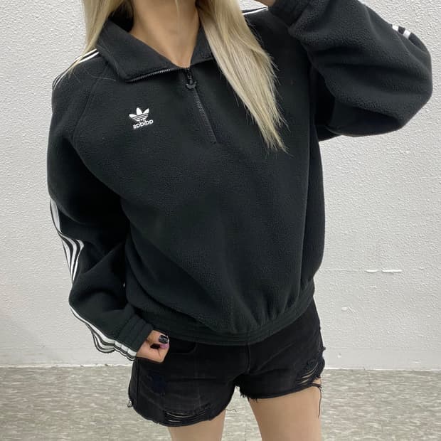 아디다스 파이어버드 화이트라인 블랙 후리스 반집업 S