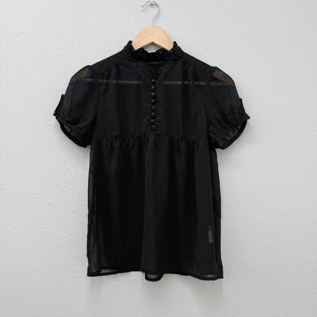 빈티지 블랙 도트 시스루 블라우스