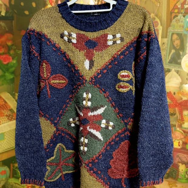 빈티지 오버핏 패치워크 니트