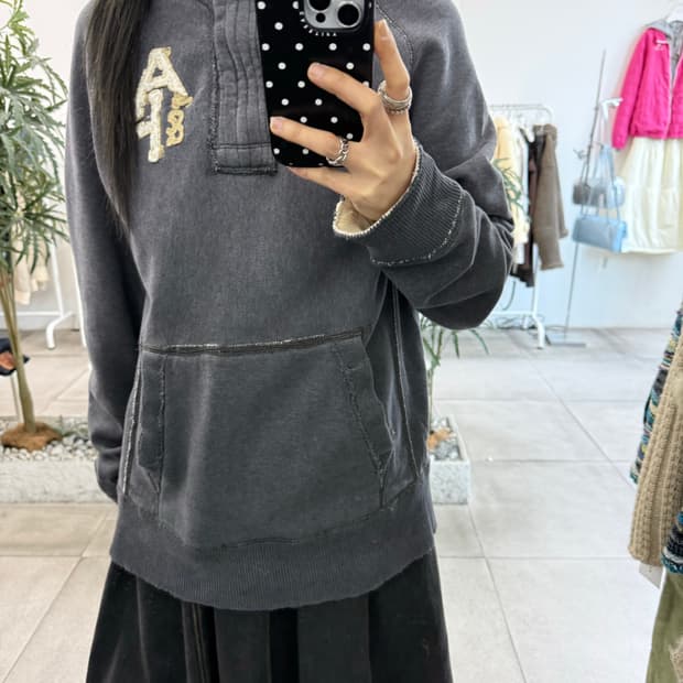 아베크롬비 머슬핏 워시드데님 차콜 블루 반집업 긴팔티