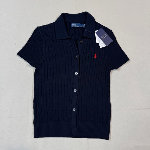 S) 폴로 랄프로렌 케이블 코튼 숏 슬리브 폴로 가디건 미사용품