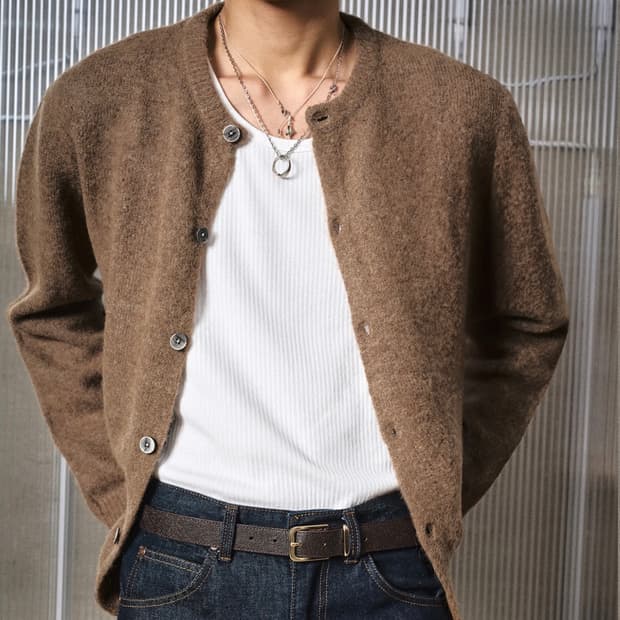 엘무드 Lmood 비숍 울 알파카 크루넥 가디건 진저 브라운