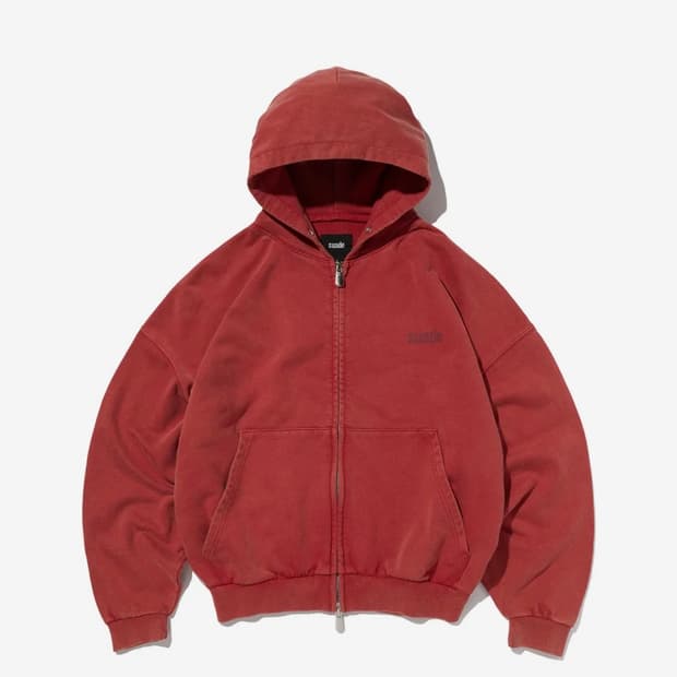 스웨이드 후드집업 crop washed hood zip up red