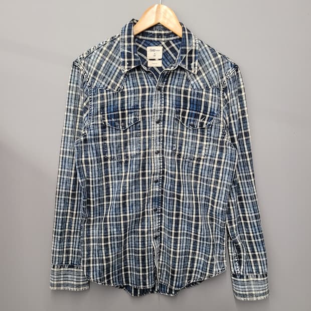 Gap 갭 슬림핏 체크셔츠 블루
