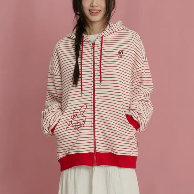 와이케이 마이멜로디 스트라이프 후드 집업 레드