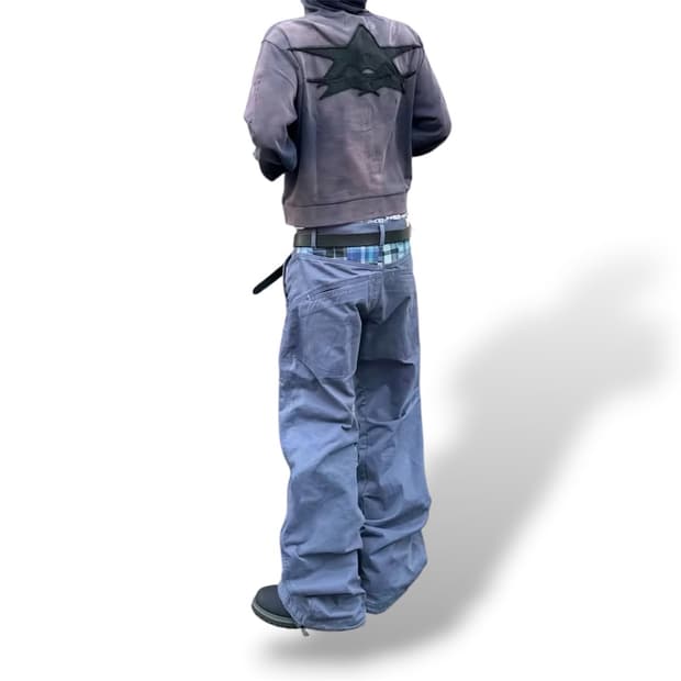 Back check blue cotton pants 