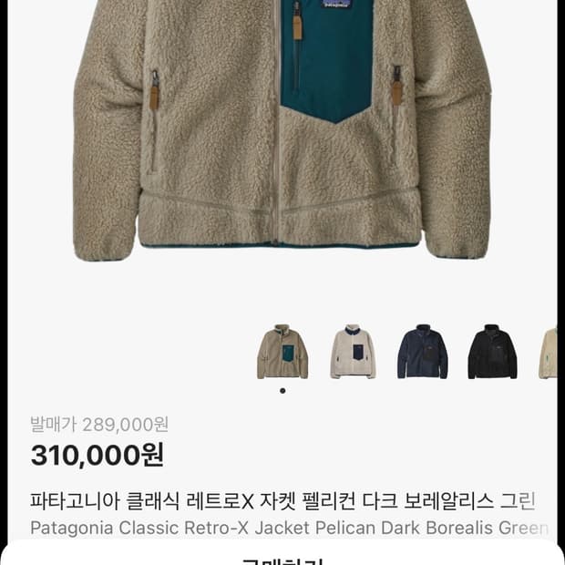 파타고니아 레트로X 펠리컨 다크 보레알리스 그린 XS