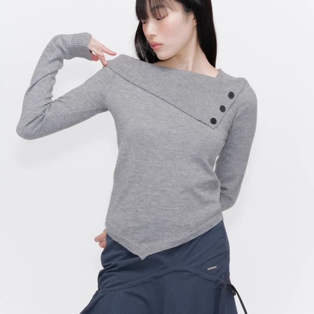 미세키 서울 오블리크 라인 버튼 니트 그레이
