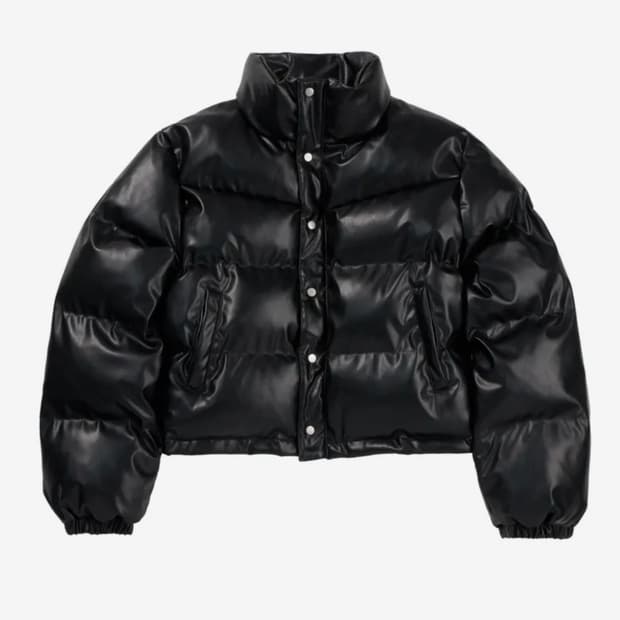 레더리 블랙 레더 푸퍼 패딩