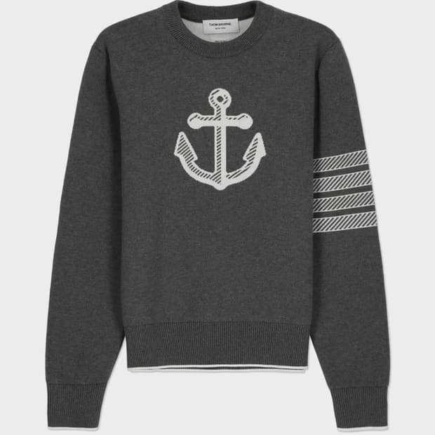 [3] 톰브라운 4 바 앵커 로고 자수 니트 그레이