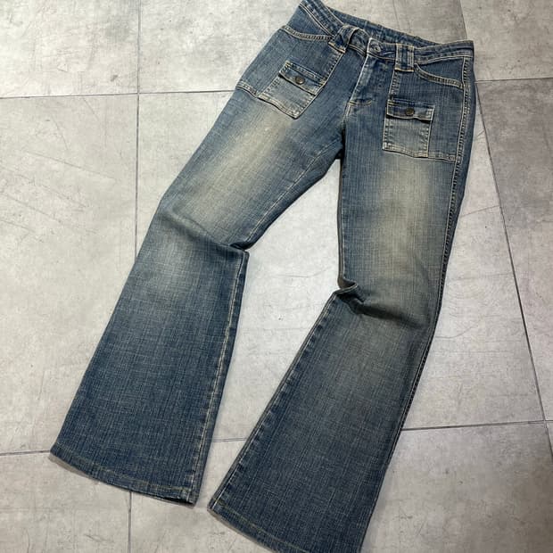 일본 빈티지 미니 카고 포켓 부츠컷 데님 팬츠