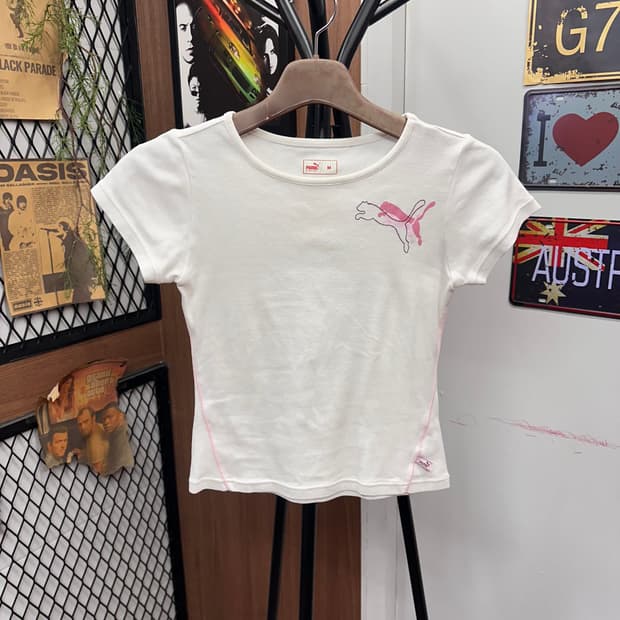 PUMA, Pink Logo White T-Shirt