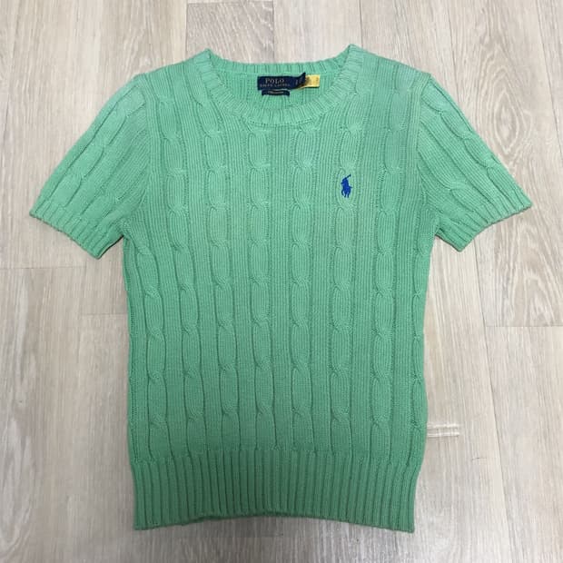 (우먼스 S) 폴로 랄프로렌 POLO 피마 코튼 케이블 반팔 니트 그린