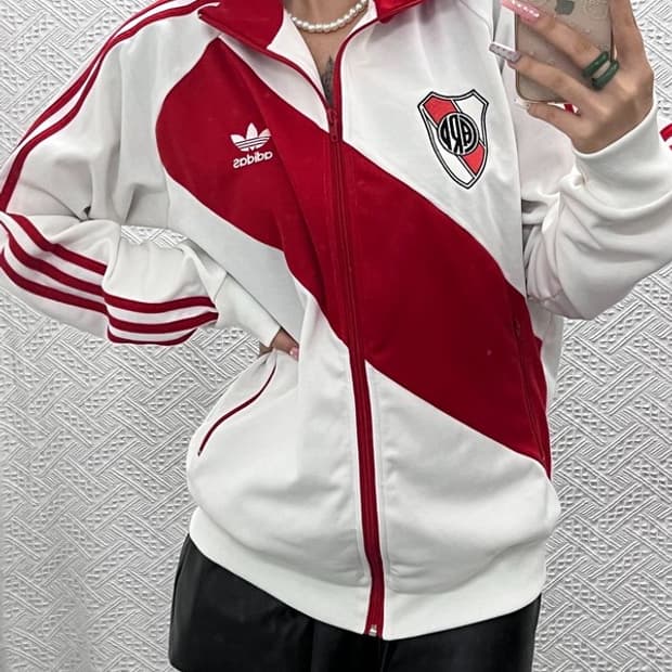 아디다스 올드스쿨 레트로 리버플레이트 패치 져지 집업 L C13376
