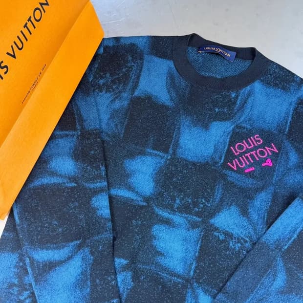 [정품,새상품급] 루이비통 블루 체크 크루넥 니트 S