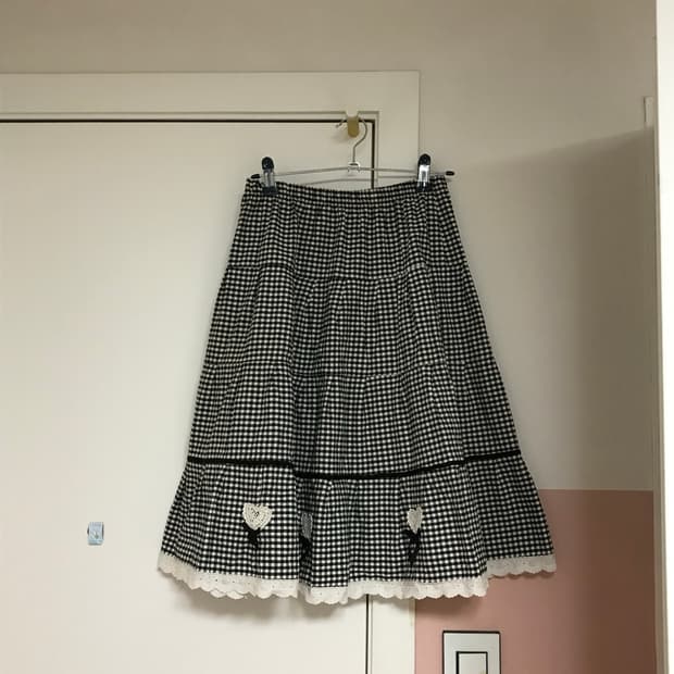 빈티지 모리걸 도쿄걸 공겜여주 체크레이스 미디스커트