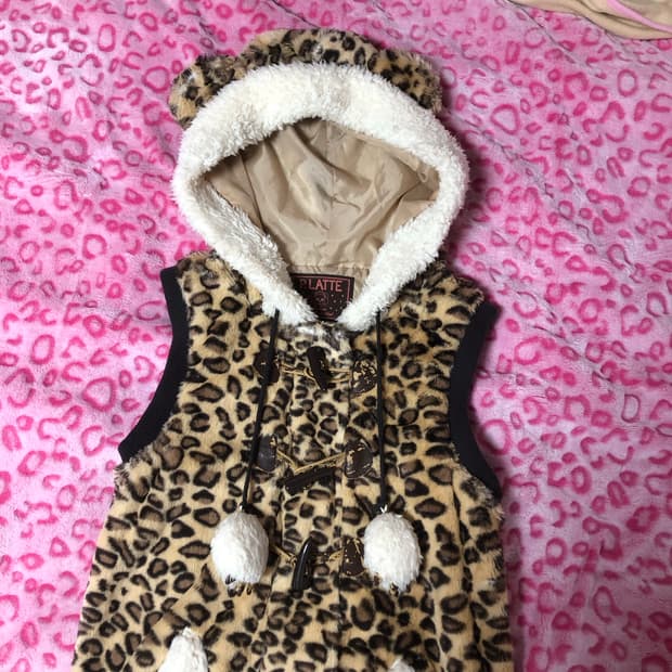 빈티지 갸루 털 퍼 곰 조끼 베스트 후드 후디 폼폼 아우터 자켓