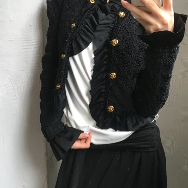 Alexander Wang 알렉산더 왕 블랙 플리츠 러플 크롭 자켓