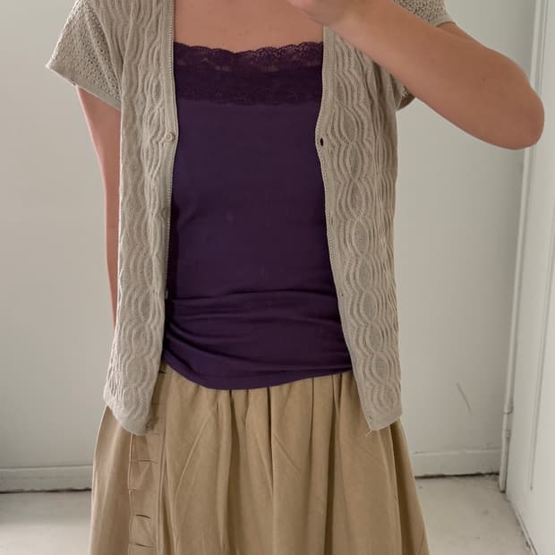 일본빈티지 퍼플베이지 가디건나시 세트